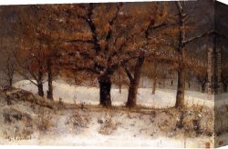 Snow Canvas Paintings - Landscape with snow by Gustave Courbet