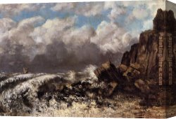 Seascapes Canvas Paintings - Seascape at Etretat by Gustave Courbet