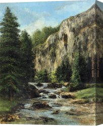 Gustave Canvas Paintings - Study for 'Landscape with Waterfall by Gustave Courbet