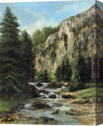 Waterfall Canvas Paintings - Study for Landscape with Waterfall by Gustave Courbet
