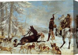 Stag Canvas Paintings - The Hallali of the Stag by Gustave Courbet