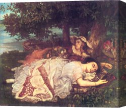 Young Canvas Paintings - The Young Ladies on the Banks of the Seine by Gustave Courbet