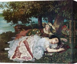 Ladies Canvas Paintings - The Young Ladies on the Banks of the Seine detail by Gustave Courbet