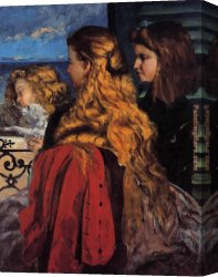 English Canvas Paintings - Three English Girls at a Window by Gustave Courbet