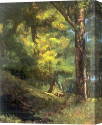 Goats Canvas Paintings - Two Goats in the Forest by Gustave Courbet