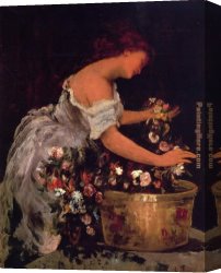 Waterhouse Gather Flower Girls Canvas Paintings - Young Girl Arranging Flowers by Gustave Courbet