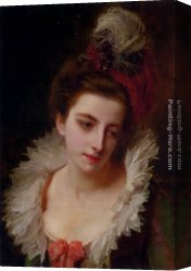 Portrait of a Young Lady Canvas Paintings - Portrait Of A Lady With A Feathered Hat by Gustave Jean Jacquet
