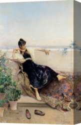 Gustavo Canvas Paintings - Odalisque on a balcony by Gustavo Simoni