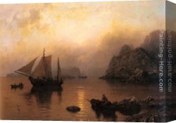 Han-wu Canvas Paintings - Fishing Party At Sunrise by Hans Fredrik Gude
