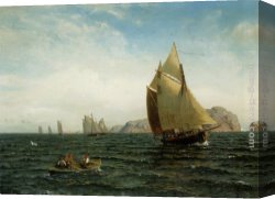Fredrik Canvas Paintings - Seilbater Pa Fjorden by Hans Fredrik Gude