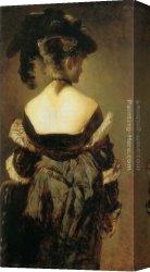 Makart Canvas Paintings - Dame mit Federhut in Rückenansicht by Hans Makart