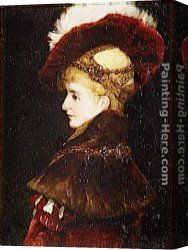 Makart Canvas Paintings - Portrait de femme en costume d'apparat by Hans Makart