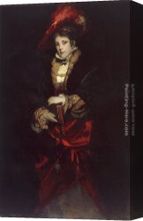 Han-wu Canvas Paintings - Portrait of a Lady with Red Plumed Hat by Hans Makart