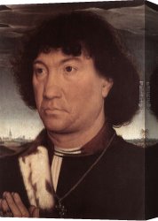 Memling Canvas Paintings - Portrait of a Man at Prayer before a Landscape by Hans Memling