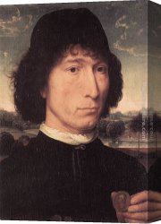Memling Canvas Paintings - Portrait of a Man with a Roman Coin by Hans Memling
