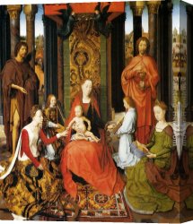 Memling Canvas Paintings - The Mystic Marriage Of St. Catherine Of Alexandria (central panel of the San Giovanni Polyptch) by Hans Memling