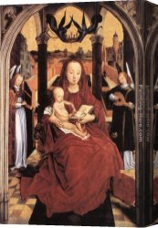 Musical Instruments Canvas Paintings - Virgin and Child Enthroned with two Musical Angels by Hans Memling