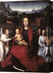 Memling Canvas Paintings - Virgin and Child in a Rose-Garden with Two Angels by Hans Memling
