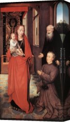 Memling Canvas Paintings - Virgin and Child with St Anthony the Abbot and a Donor by Hans Memling
