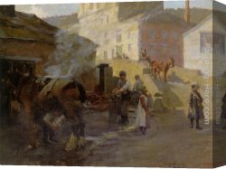Blacksmith at His Forge Canvas Paintings - The Blacksmiths Forge Newlyn by Harold Harvey