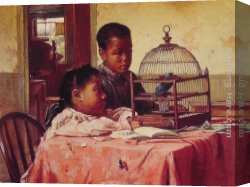 Watching Canvas Paintings - Watching the Blue Jay by Harry Roseland