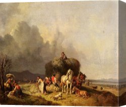 Bringing in The Hay Canvas Paintings - Loading The Hay-Wagon by Heinrich Burkel