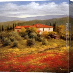 Heinz Scholnhammer Canvas Paintings - Landscape with Poppies II by Heinz Scholnhammer