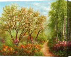Heinz Scholnhammer Canvas Paintings - Waldweg in der Sonne by Heinz Scholnhammer