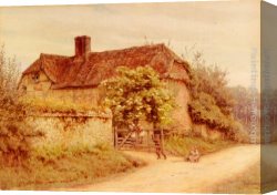 Gingerbread Cottage Canvas Paintings - A Berkshire Cottage by Helen Mary Elizabeth Allingham