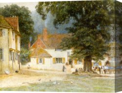 A Cavalier on a White Horse Canvas Paintings - White Horse Inn, Shere, Surrey by Helen Mary Elizabeth Allingham