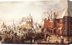 A Farmyard Scene in Winter Canvas Paintings - Winter Scene at Yselmuiden by Hendrick Avercamp