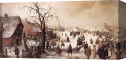 A Farmyard Scene in Winter Canvas Paintings - Winter Scene on a Canal by Hendrick Avercamp