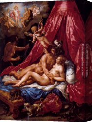 Venus And Mars Canvas Paintings - Mars And Venus Surprised By Apollo by Hendrick De Clerck
