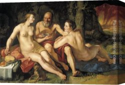The Daughters of Judah in Babylon Canvas Paintings - Lot and his Daughters by Hendrick Goltzius