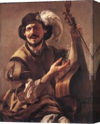 Terbrugghen Canvas Paintings - A Laughing Bravo with a Bass Viol and a Glass by Hendrick Terbrugghen