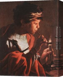 Terbrugghen Canvas Paintings - Boy Lighting a Pipe by Hendrick Terbrugghen