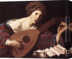 Terbrugghen Canvas Paintings - Woman Playing the Lute by Hendrick Terbrugghen