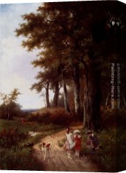 Hendrik Canvas Paintings - Children Picking Flowers In A Park by Hendrik Pieter Koekkoek