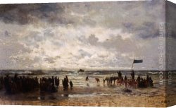 Mesdag Canvas Paintings - 'Le Depart Du Bateau De Sauvetage' by Hendrik Willem Mesdag