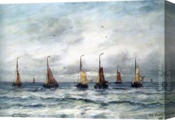 Mesdag Canvas Paintings - A Fishing Fleet by Hendrik Willem Mesdag