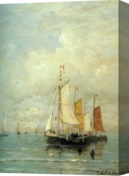 Mesdag Canvas Paintings - A Moored Fishing Fleet by Hendrik Willem Mesdag