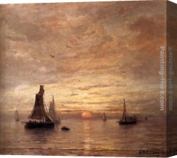 Hendrik Canvas Paintings - Coucher De Soleil by Hendrik Willem Mesdag