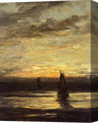 Hendrik Canvas Paintings - Fishing Boats At Dusk by Hendrik Willem Mesdag