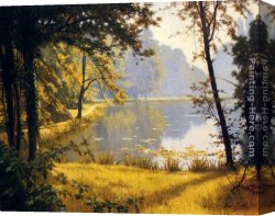 Pond Canvas Paintings - A Lily Pond by Henri Biva