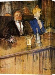 Caf Canvas Paintings - At the Caf&eacute; The Customer and the Anemic Cashier by Henri de Toulouse-Lautrec