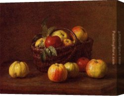 Basket Canvas Paintings - Apples in a Basket on a Table by Henri Fantin-Latour