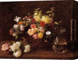 Basket Canvas Paintings - Basket of Flowers by Henri Fantin-Latour