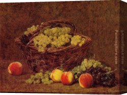 Apples Peaches Pears And Grapes Canvas Paintings - Basket of White Grapes and Peaches by Henri Fantin-Latour