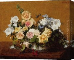 Park of Rose Canvas Paintings - Bouquet of Roses and Other Flowers by Henri Fantin-Latour