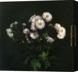 Chrysanthemums Canvas Paintings - Bouquet of White Chrysanthemums by Henri Fantin-Latour